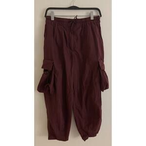Farm Rio Purple Cotton Cropped Cargo Harem Pull On Pants Medium